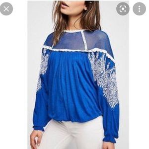 Free People Carly Embroidered Blouse L